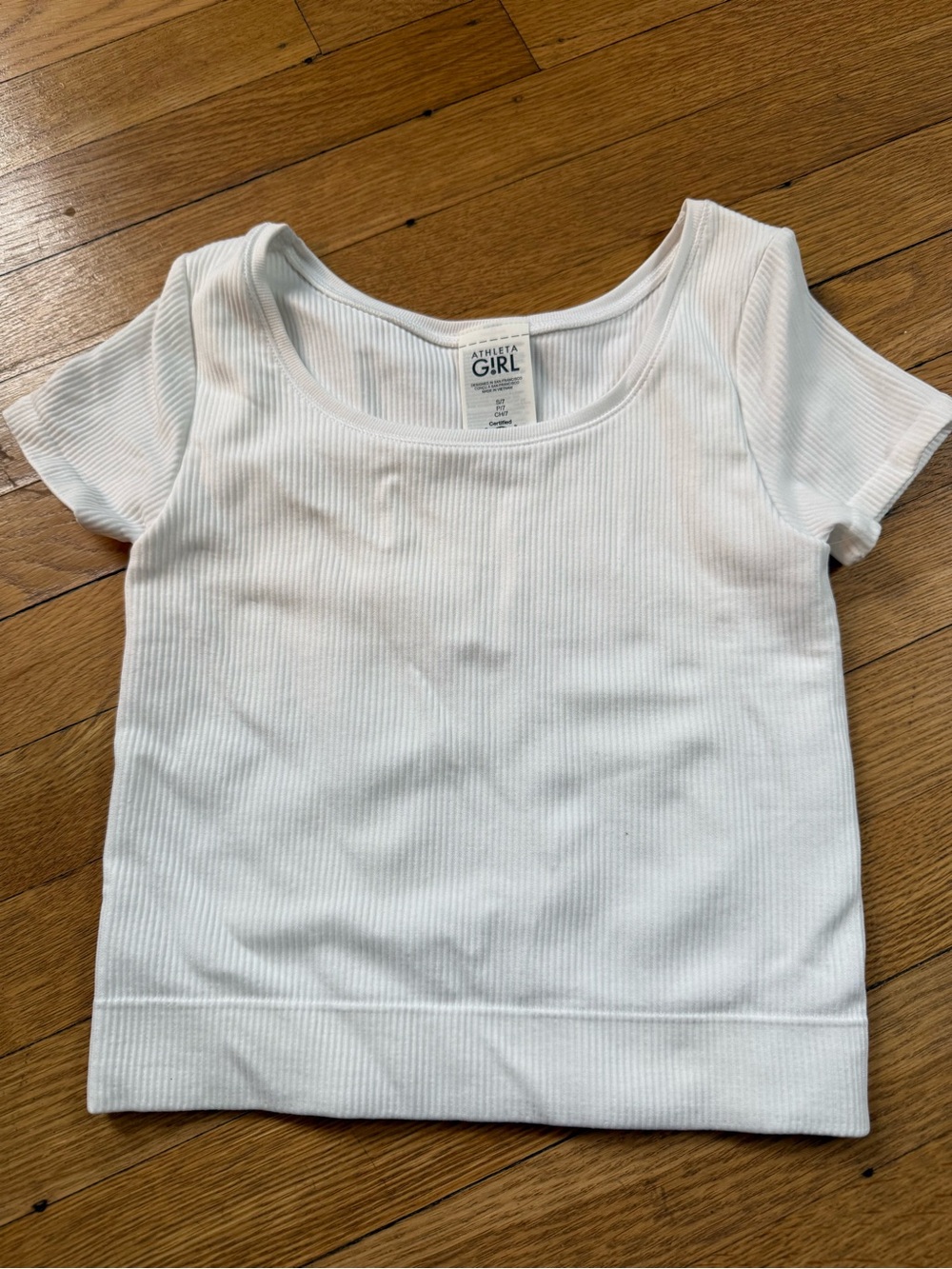 Athleta Girl Rib Crop Tee White Seamless Stretch Small S 7 NEW